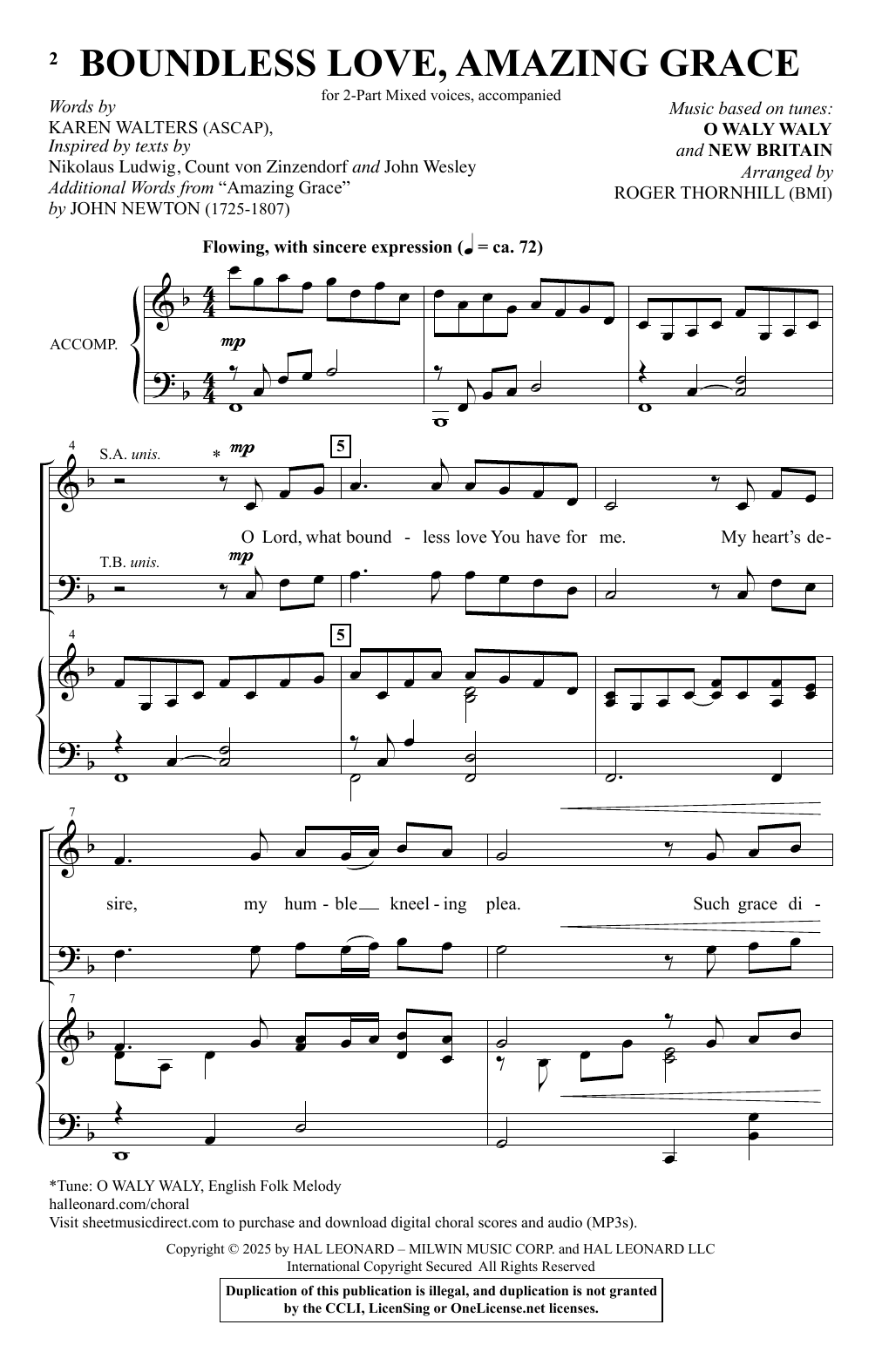Roger Thornhill Boundless Love, Amazing Grace Sheet Music Notes & Chords for 2-Part Choir - Download or Print PDF