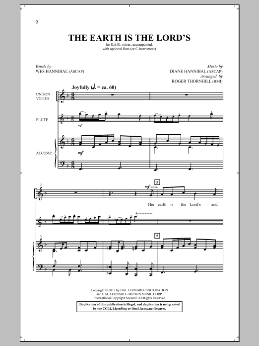 Roger Thornhill The Earth Is The Lord's Sheet Music Notes & Chords for Choral - Download or Print PDF