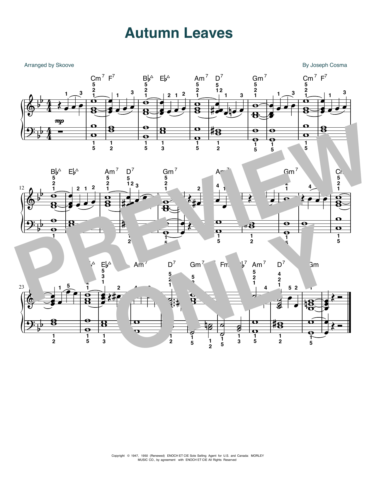Roger Williams Autumn Leaves (arr. Skoove) Sheet Music Notes & Chords for Easy Piano - Download or Print PDF