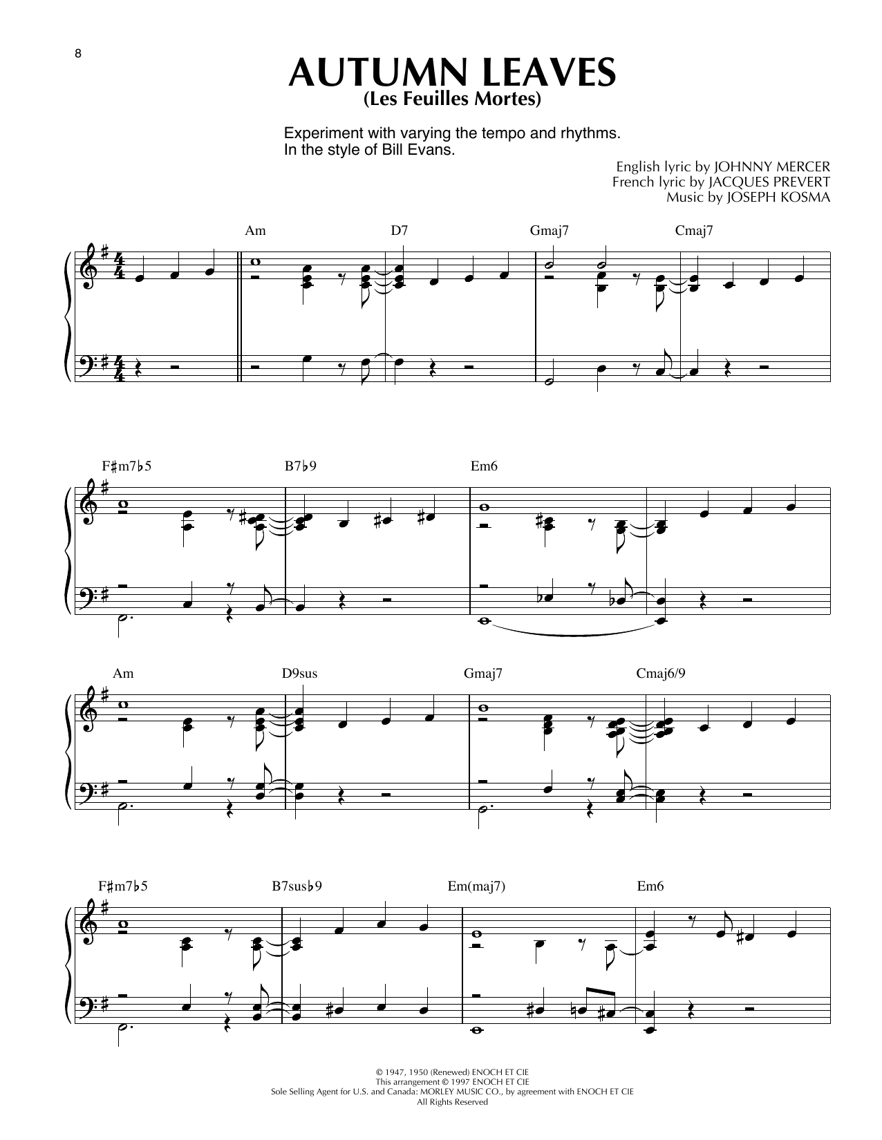 Roger Williams Autumn Leaves (arr. Thomas Coppola) Sheet Music Notes & Chords for Piano Solo - Download or Print PDF
