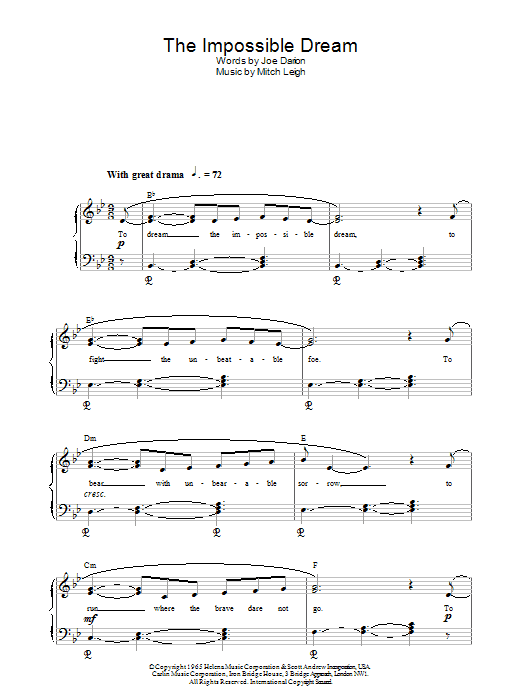 Roger Williams The Impossible Dream Sheet Music Notes & Chords for Piano - Download or Print PDF