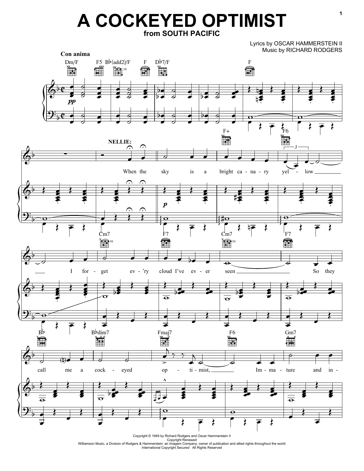 Rogers & Hammerstein A Cockeyed Optimist Sheet Music Notes & Chords for Vocal Pro + Piano/Guitar - Download or Print PDF