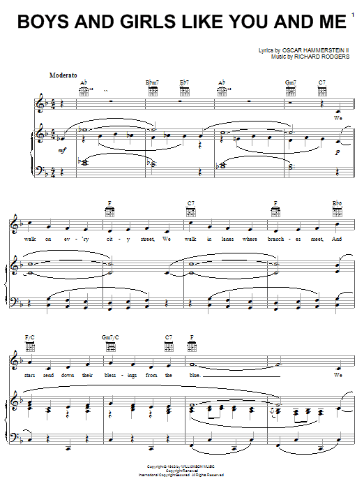 Rogers & Hammerstein Boys And Girls Like You And Me Sheet Music Notes & Chords for Piano, Vocal & Guitar (Right-Hand Melody) - Download or Print PDF