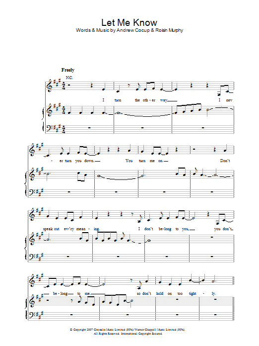 Roisin Murphy Let Me Know Sheet Music Notes & Chords for Piano, Vocal & Guitar - Download or Print PDF