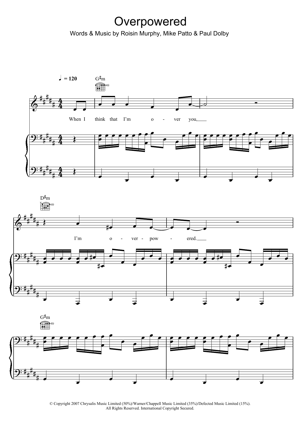 Roisin Murphy Overpowered Sheet Music Notes & Chords for Piano, Vocal & Guitar - Download or Print PDF