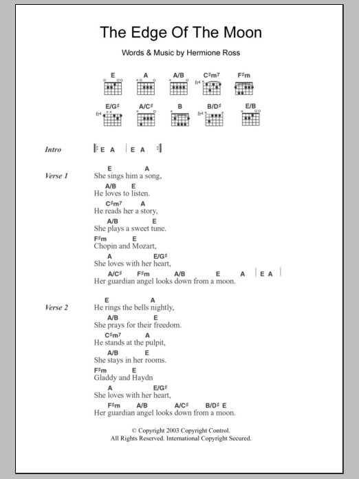 Roisin O'Reilly The Edge Of The Moon Sheet Music Notes & Chords for Lyrics & Chords - Download or Print PDF