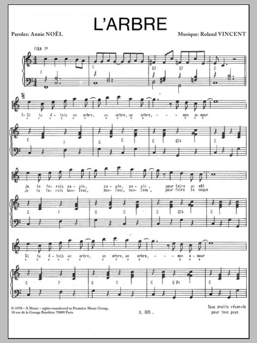 Roland Vincent Arbre Sheet Music Notes & Chords for Piano & Vocal - Download or Print PDF