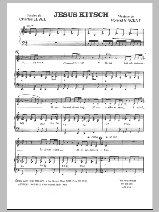 Roland Vincent Jesus Kitsch Sheet Music Notes & Chords for Piano & Vocal - Download or Print PDF