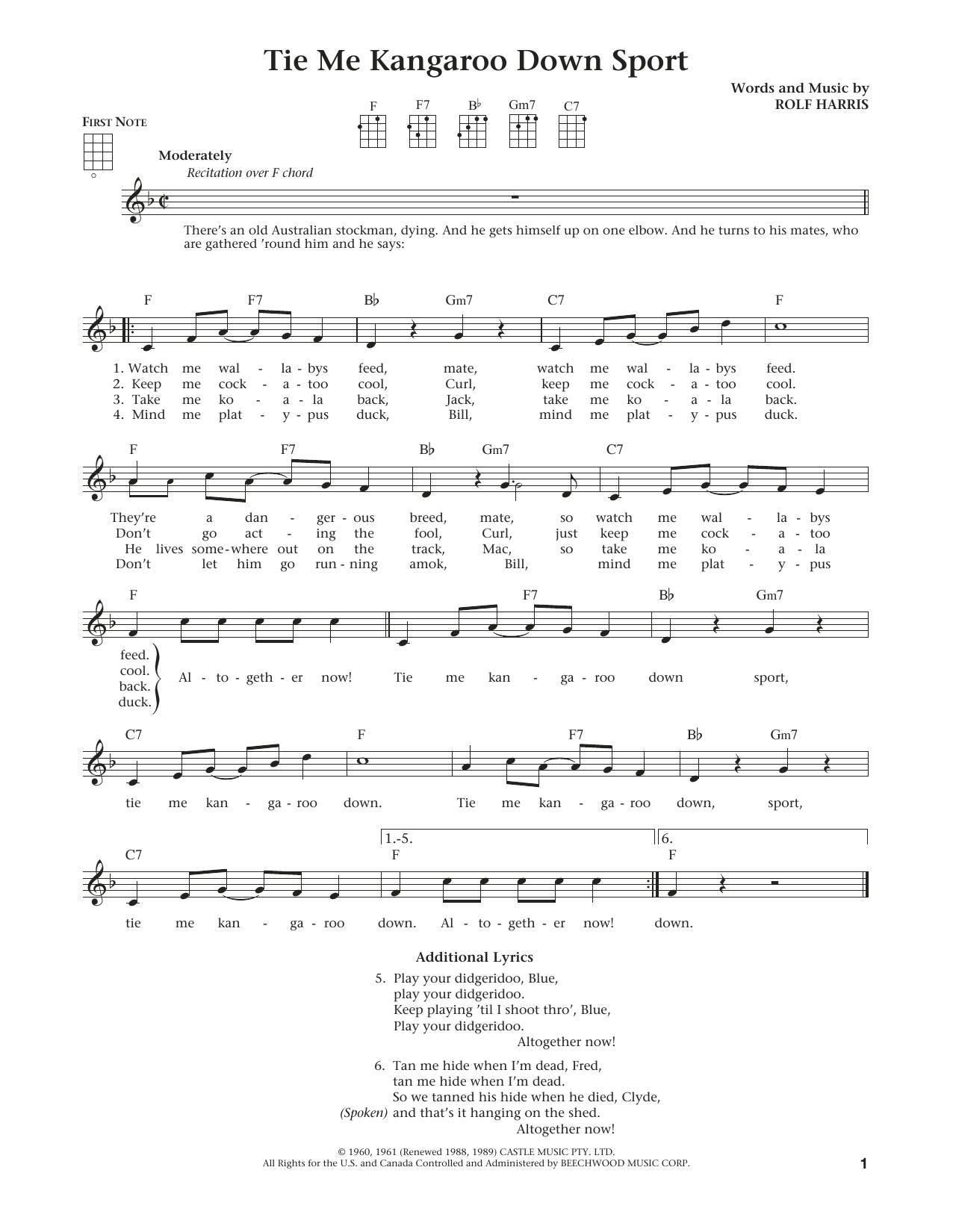 Rolf Harris Tie Me Kangaroo Down Sport (from The Daily Ukulele) (arr. Liz and Jim Beloff) Sheet Music Notes & Chords for Ukulele - Download or Print PDF Rolf Harris Tie Me Kangaroo Down Sport (from The Daily Ukulele) (arr. Liz and Jim Beloff) Sheet Music Notes & Chords for Ukulele - Download or Print PDF
