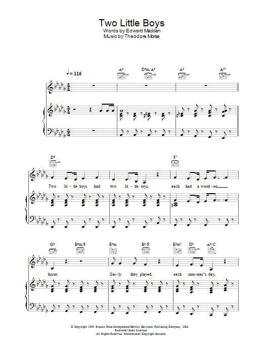 Rolf Harris Two Little Boys Sheet Music Notes & Chords for Piano, Vocal & Guitar - Download or Print PDF