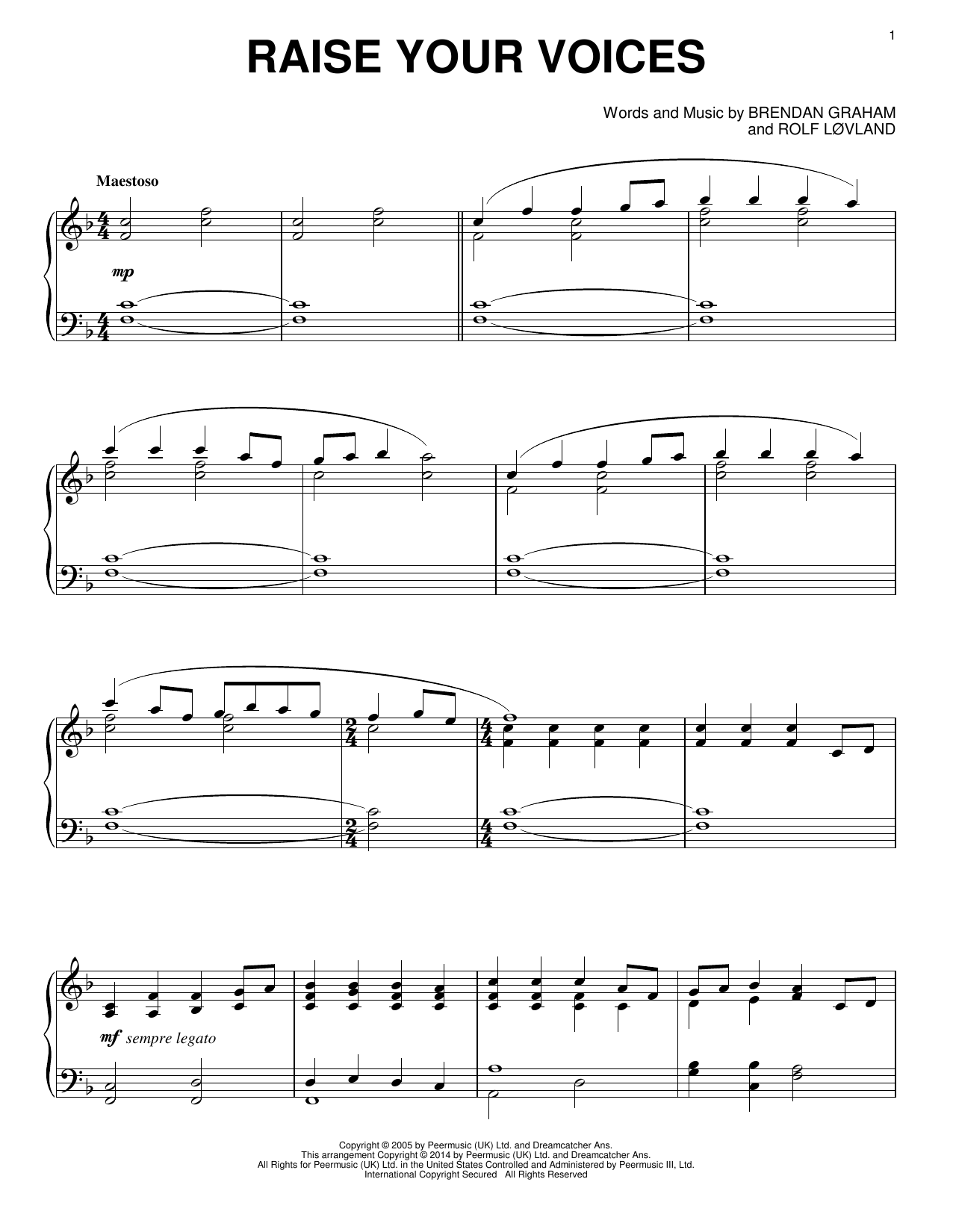 Rolf Lovland Raise Your Voices Sheet Music Notes & Chords for Piano - Download or Print PDF