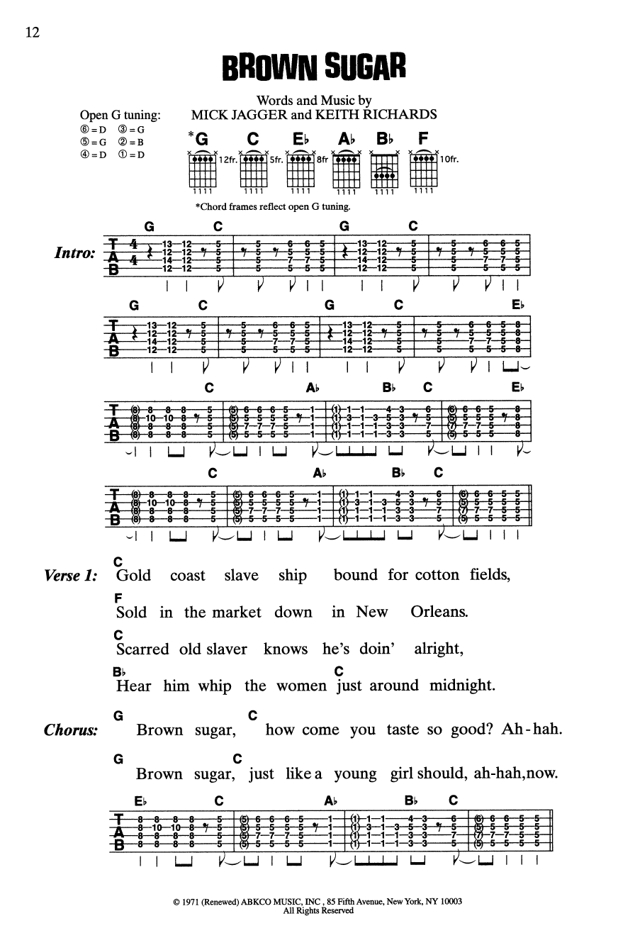 Rolling Stones Brown Sugar Sheet Music Notes & Chords for Guitar Chords/Lyrics - Download or Print PDF