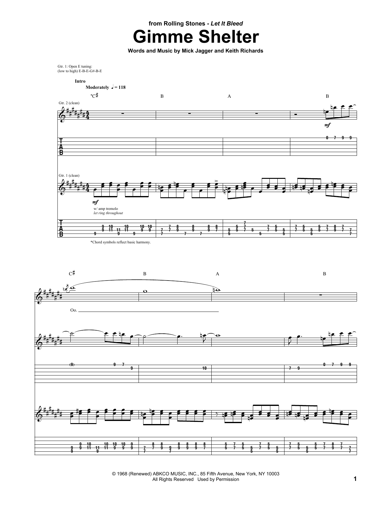 Rolling Stones Gimme Shelter Sheet Music Notes & Chords for Guitar Tab - Download or Print PDF