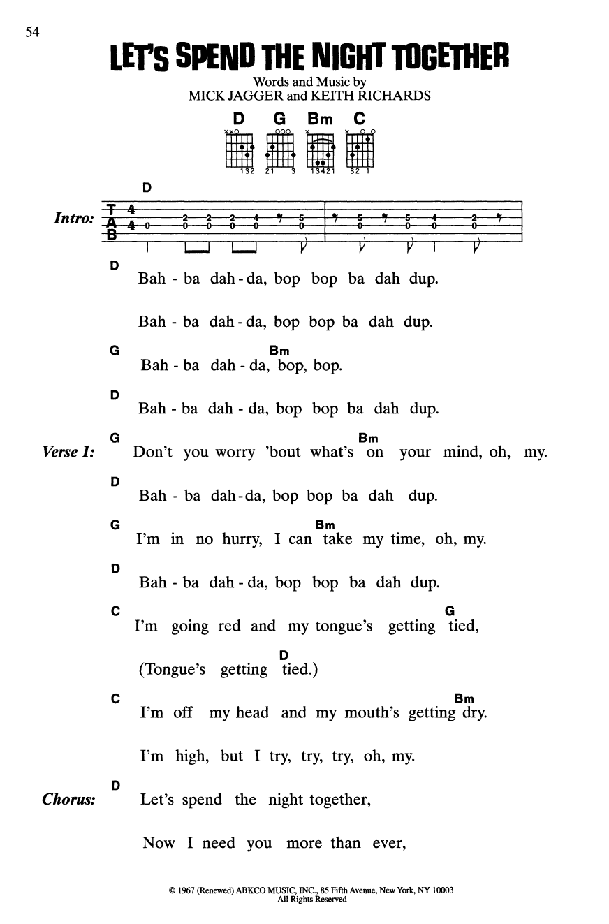 Rolling Stones Let's Spend The Night Together Sheet Music Notes & Chords for Guitar Chords/Lyrics - Download or Print PDF