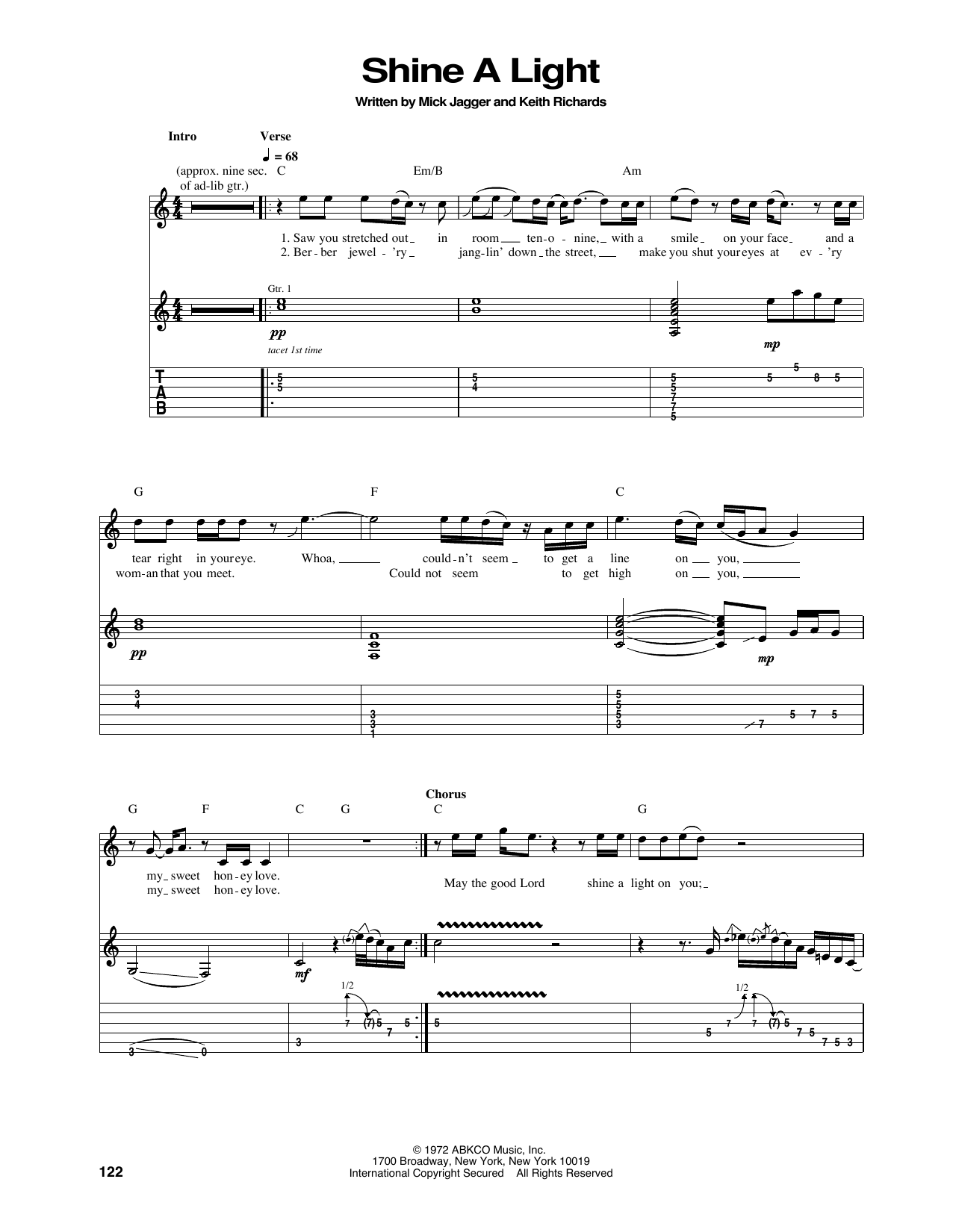 Rolling Stones Shine A Light Sheet Music Notes & Chords for Guitar Tab - Download or Print PDF