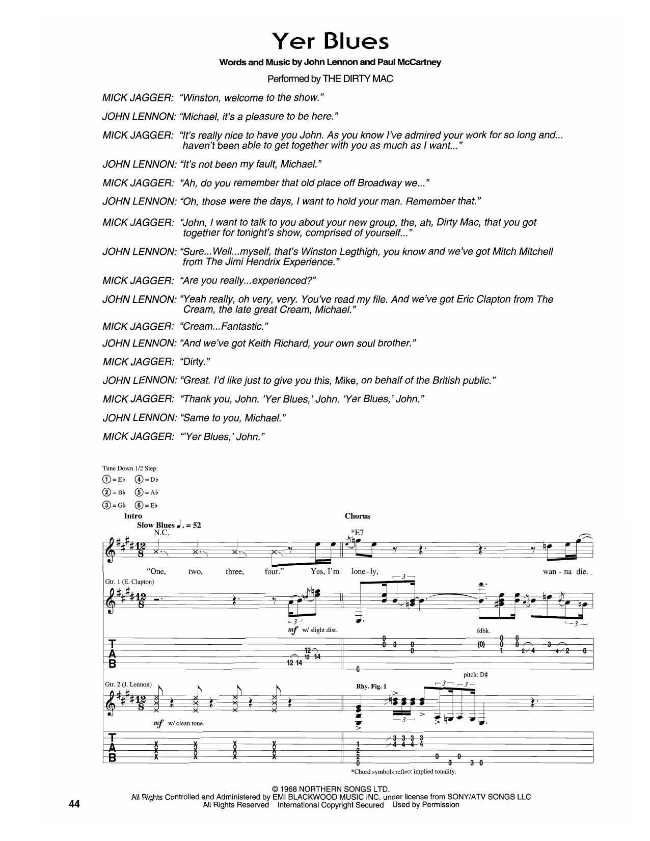 Rolling Stones Yer Blues Sheet Music Notes & Chords for Guitar Tab - Download or Print PDF