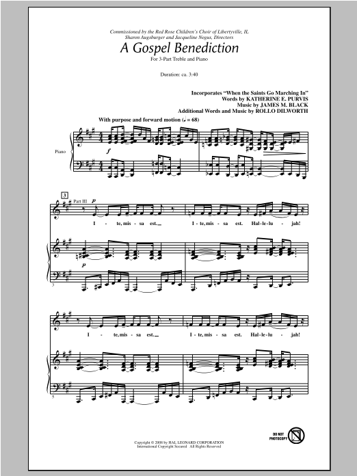 James M. Black A Gospel Benediction (arr. Rollo Dilworth) Sheet Music Notes & Chords for 3-Part Treble - Download or Print PDF