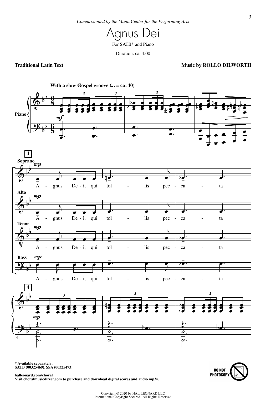 Rollo Dilworth Agnus Dei Sheet Music Notes & Chords for SATB Choir - Download or Print PDF