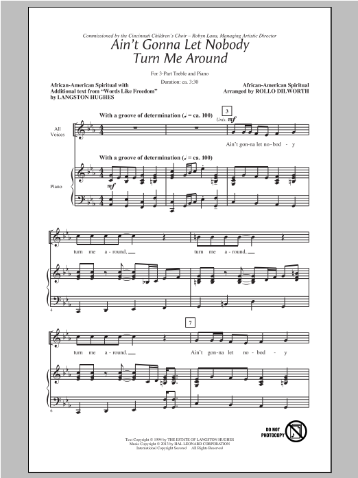 Rollo Dilworth Ain't Gonna Let Nobody Turn Me Around Sheet Music Notes & Chords for 3-Part Treble - Download or Print PDF