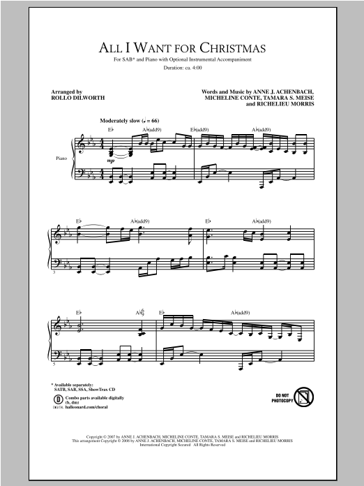 Rollo Dilworth All I Want For Christmas Sheet Music Notes & Chords for SSA - Download or Print PDF