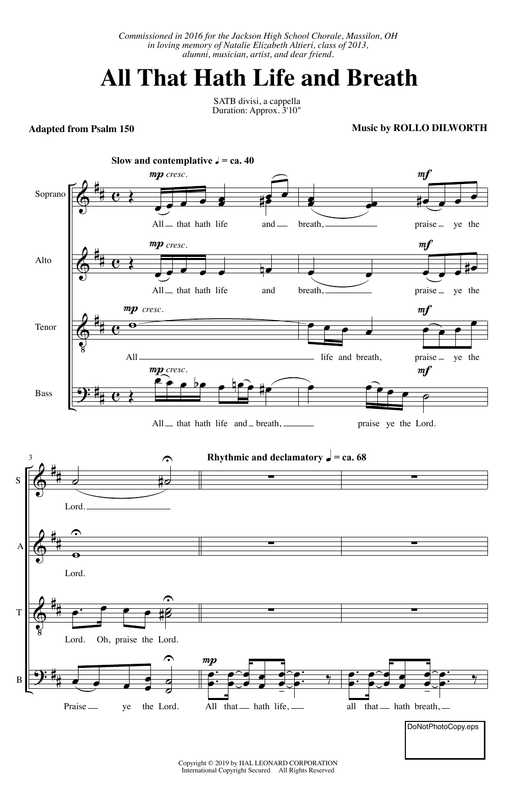 Rollo Dilworth All That Hath Life And Breath Sheet Music Notes & Chords for SATB Choir - Download or Print PDF