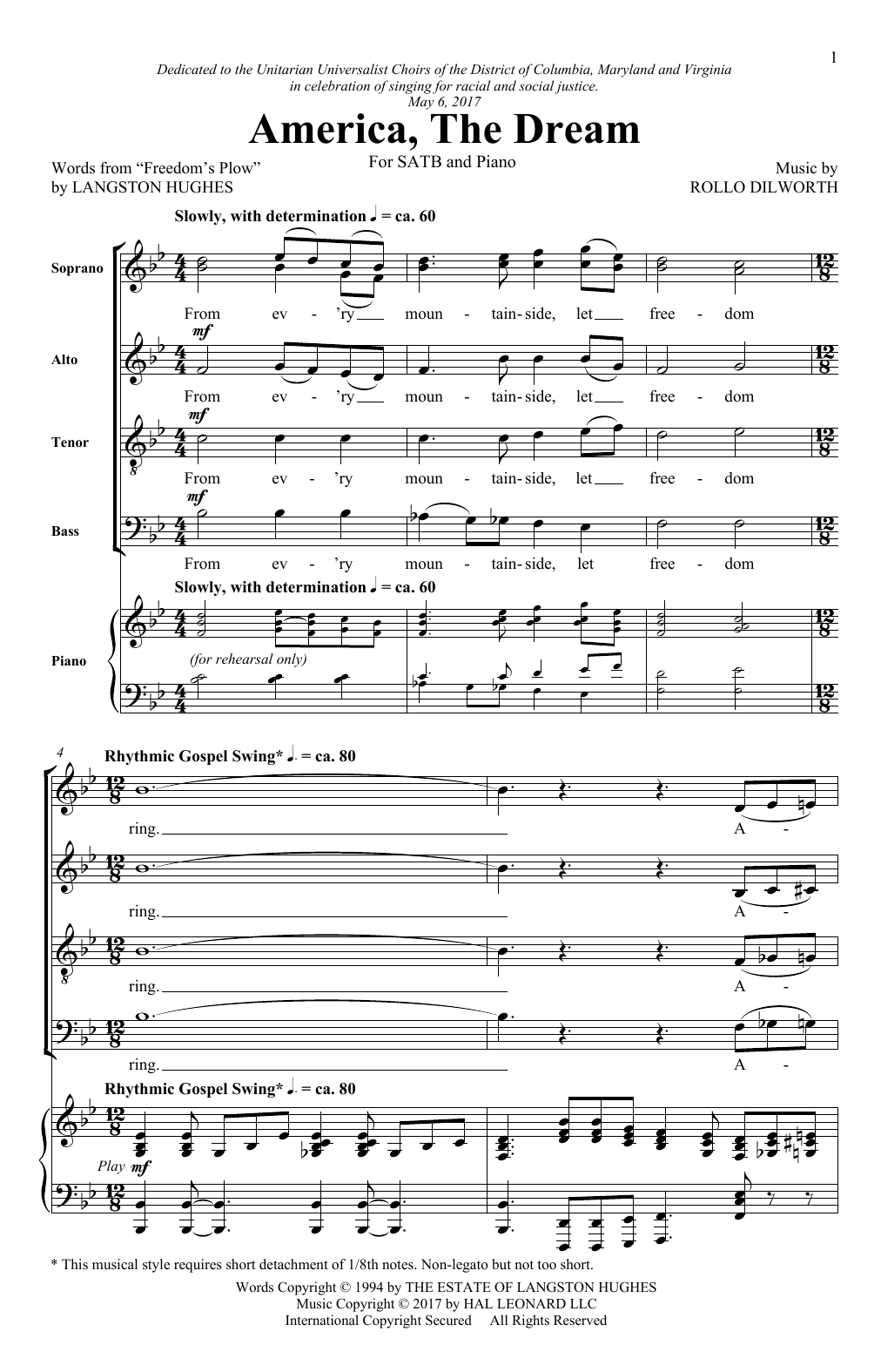 Rollo Dilworth America, The Dream Sheet Music Notes & Chords for SATB - Download or Print PDF