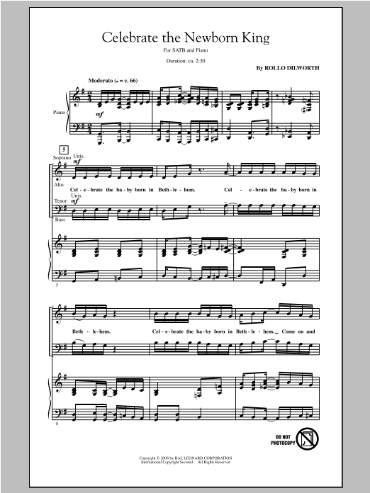Rollo Dilworth Celebrate The Newborn King Sheet Music Notes & Chords for SATB - Download or Print PDF