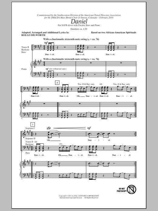 Rollo Dilworth Daniel Sheet Music Notes & Chords for SATB - Download or Print PDF