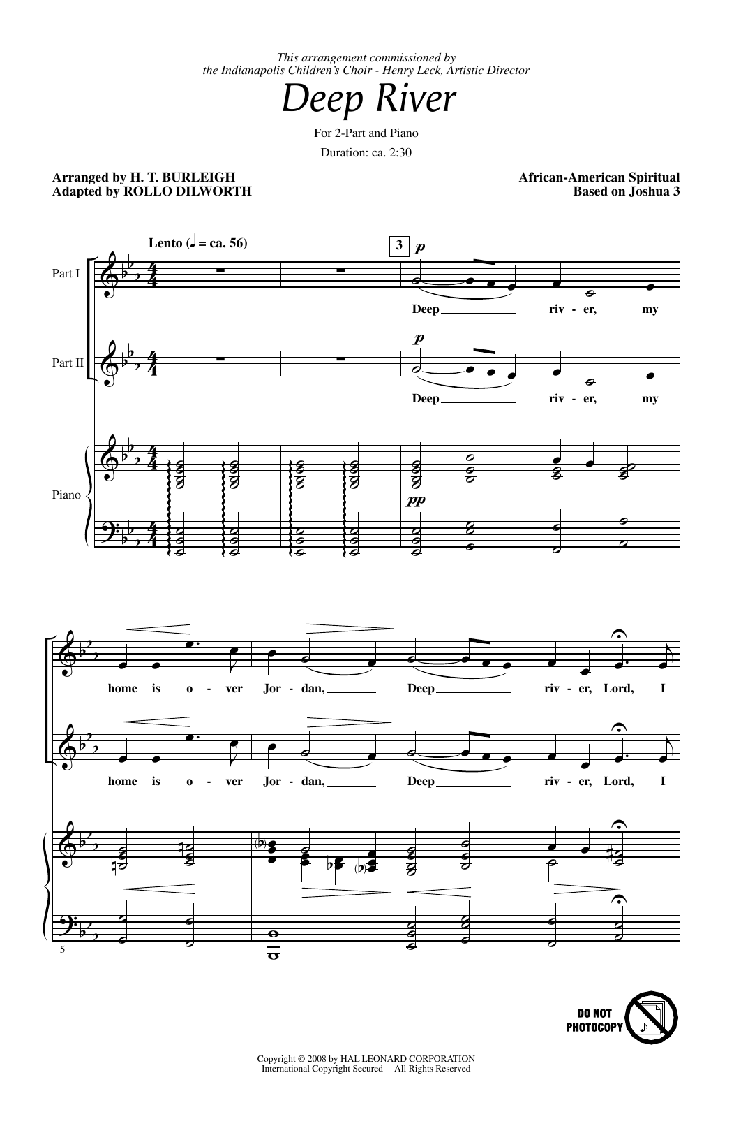 Rollo Dilworth Deep River Sheet Music Notes & Chords for 2-Part Choir - Download or Print PDF