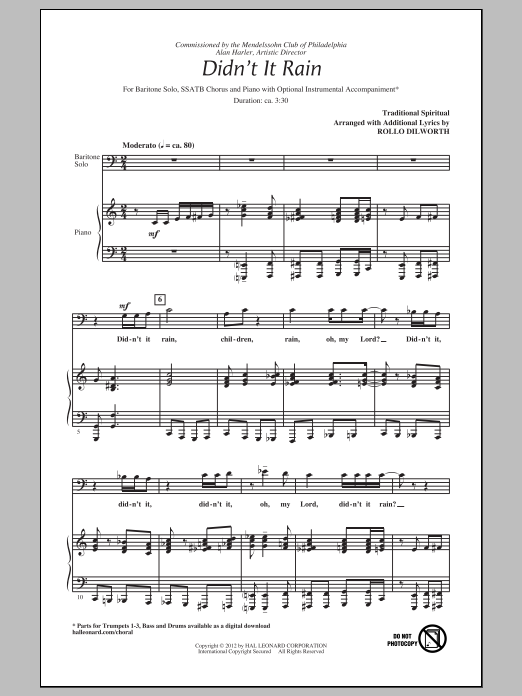 Rollo Dilworth Didn't It Rain Sheet Music Notes & Chords for SATB - Download or Print PDF