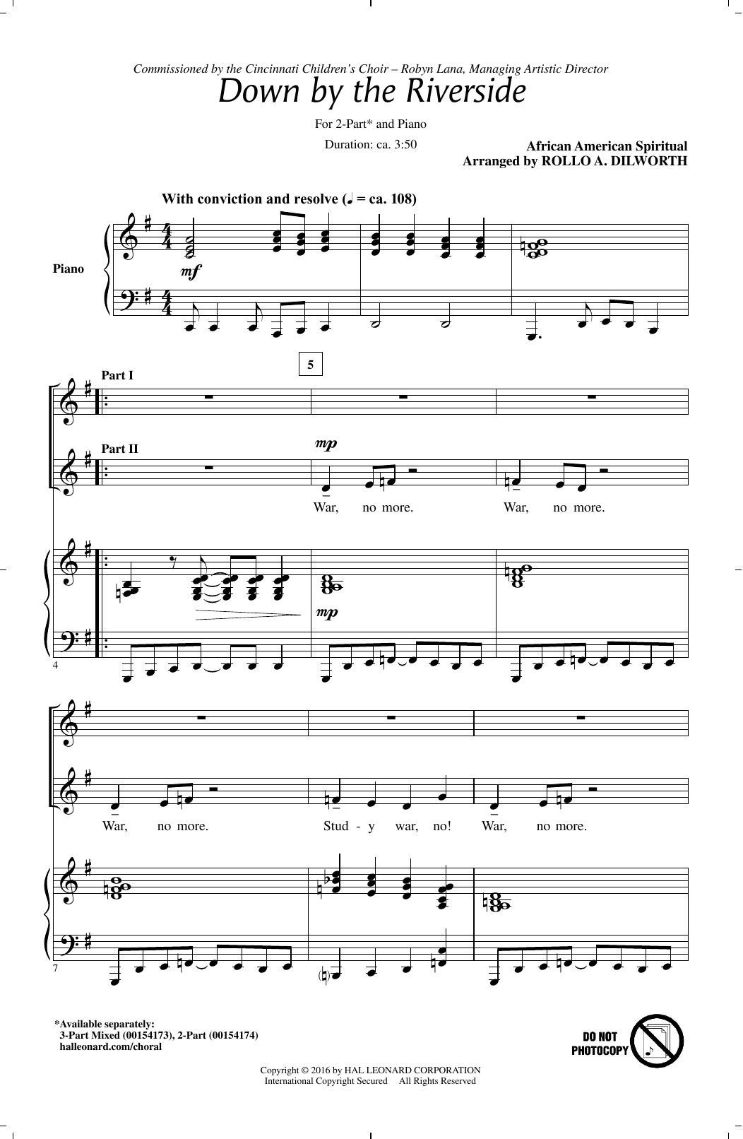Rollo Dilworth Down By The Riverside Sheet Music Notes & Chords for 3-Part Mixed - Download or Print PDF