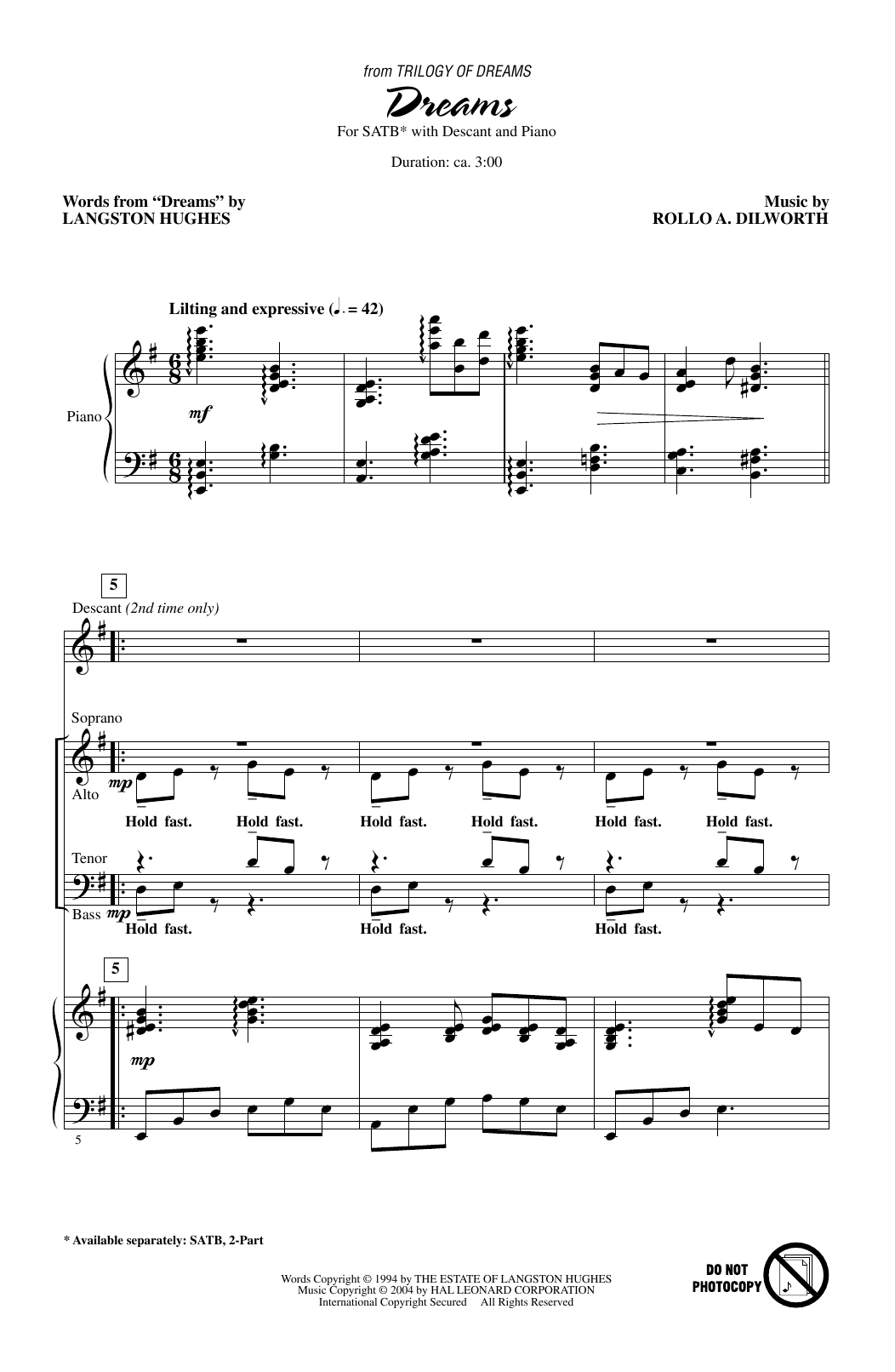 Rollo Dilworth Dreams (from Trilogy Of Dreams) Sheet Music Notes & Chords for 2-Part Choir - Download or Print PDF