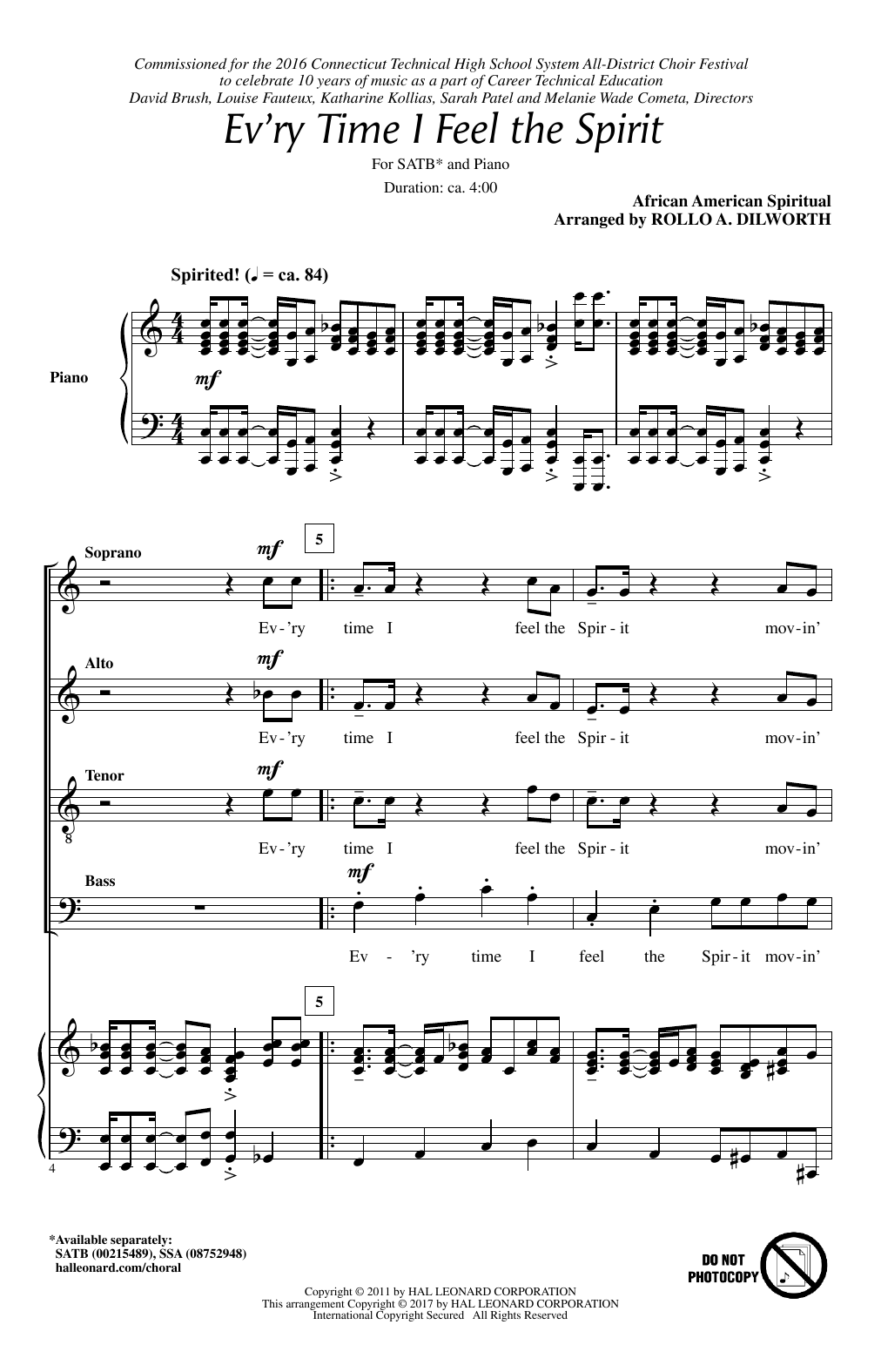 Rollo Dilworth Every Time I Feel The Spirit Sheet Music Notes & Chords for SATB - Download or Print PDF