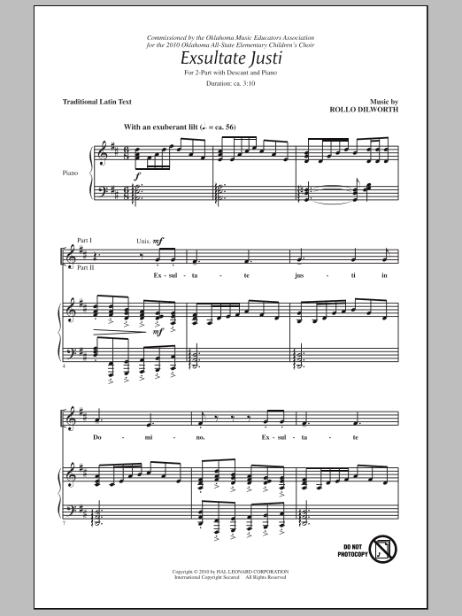 Rollo Dilworth Exsultate Justi Sheet Music Notes & Chords for 2-Part Choir - Download or Print PDF