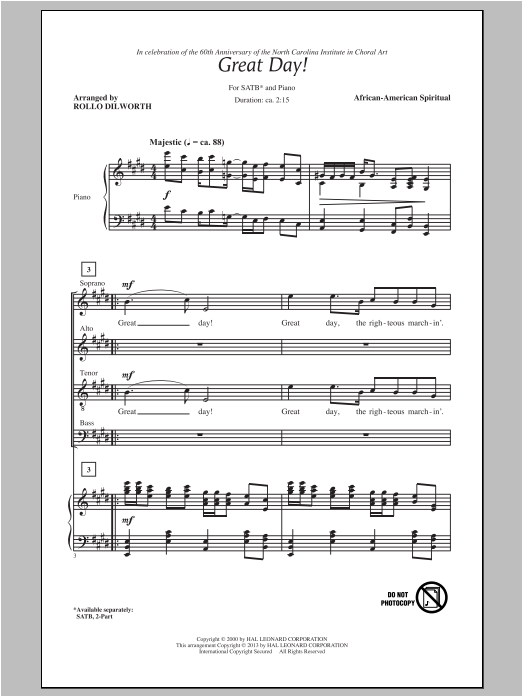 Traditional Spiritual Great Day (arr. Rollo Dilworth) Sheet Music Notes & Chords for SATB - Download or Print PDF