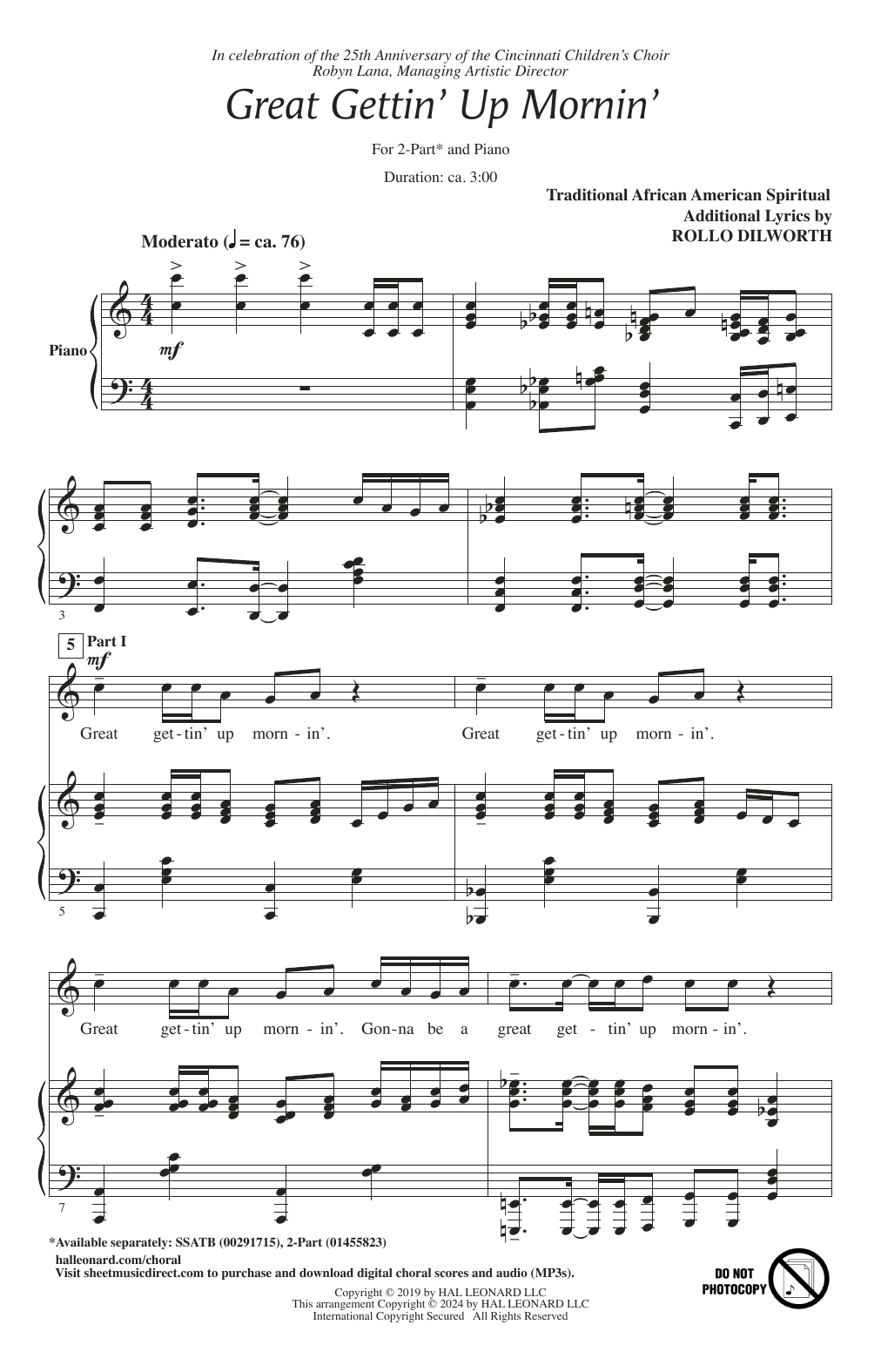 Rollo Dilworth Great Gettin' Up Mornin' Sheet Music Notes & Chords for 2-Part Choir - Download or Print PDF