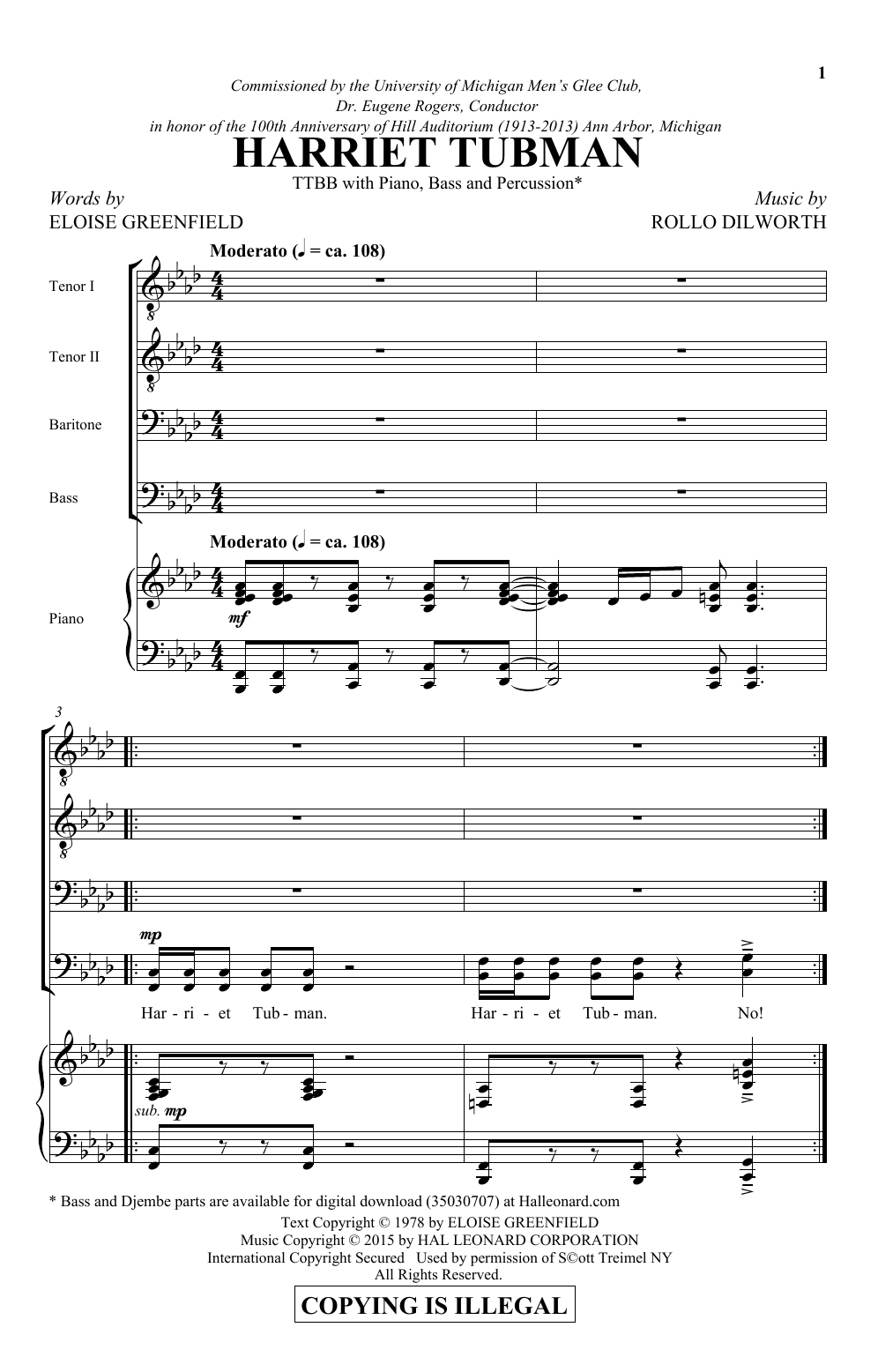 Rollo Dilworth Harriet Tubman Sheet Music Notes & Chords for TTBB - Download or Print PDF