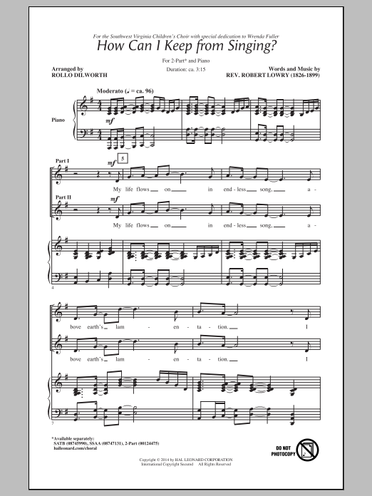 Rollo Dilworth How Can I Keep From Singing Sheet Music Notes & Chords for 2-Part Choir - Download or Print PDF