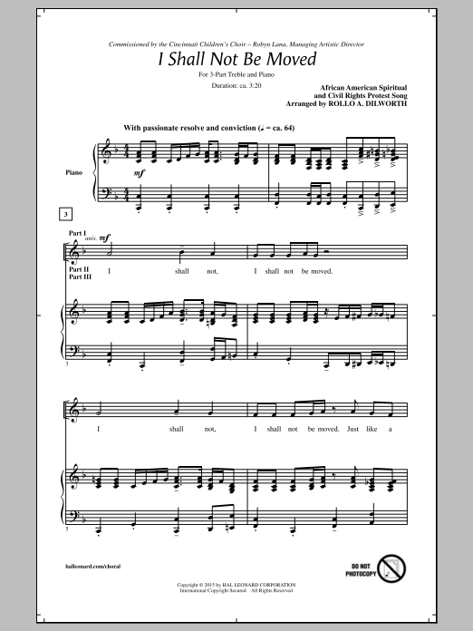 Rollo Dilworth I Shall Not Be Moved Sheet Music Notes & Chords for 3-Part Treble - Download or Print PDF
