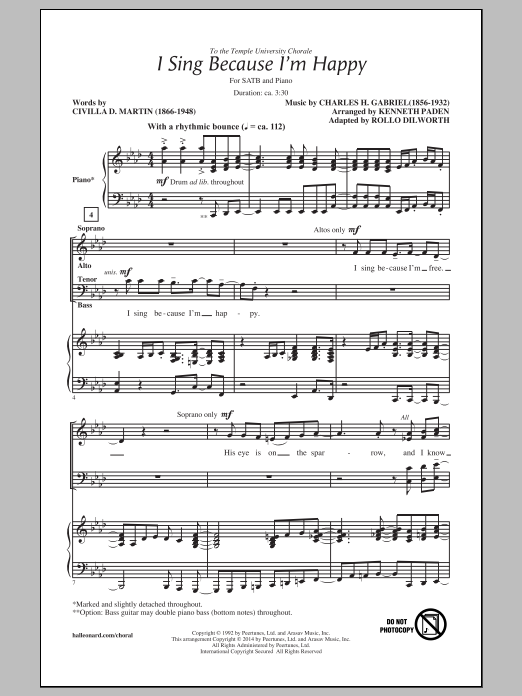 Rollo Dilworth I Sing Because I'm Happy Sheet Music Notes & Chords for 3-Part Treble - Download or Print PDF