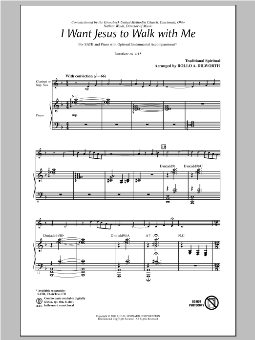 Rollo Dilworth I Want Jesus To Walk With Me Sheet Music Notes & Chords for SATB - Download or Print PDF