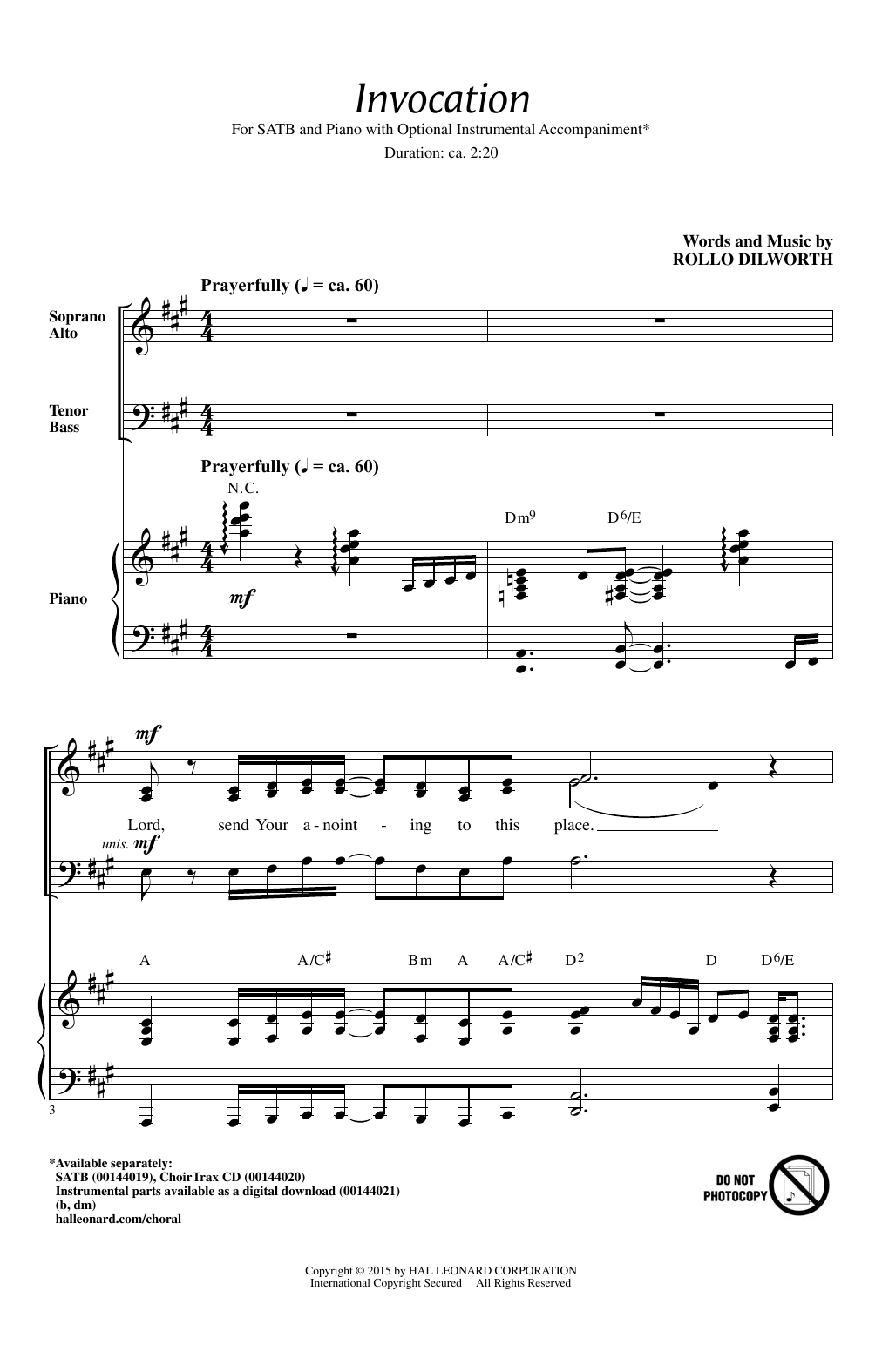 Rollo Dilworth Invocation Sheet Music Notes & Chords for SATB - Download or Print PDF