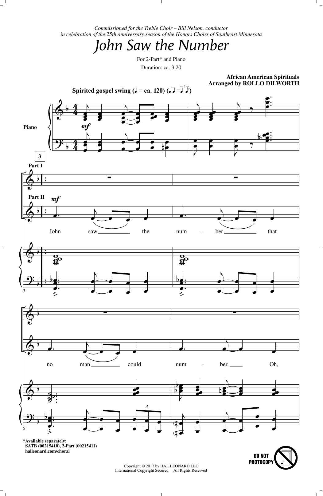 Rollo Dilworth John Saw The Number Sheet Music Notes & Chords for 2-Part Choir - Download or Print PDF