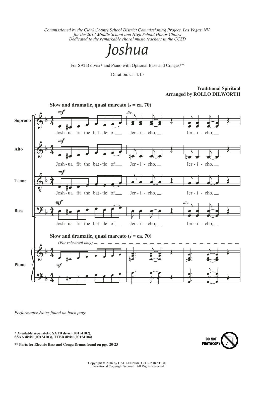Rollo Dilworth Joshua (Fit The Battle Of Jericho) Sheet Music Notes & Chords for SATB - Download or Print PDF