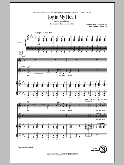 Rollo Dilworth Joy In My Heart Sheet Music Notes & Chords for 2-Part Choir - Download or Print PDF