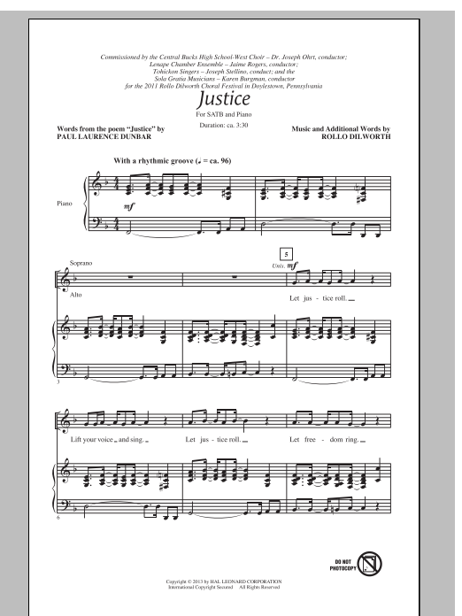 Rollo Dilworth Justice Sheet Music Notes & Chords for SATB - Download or Print PDF
