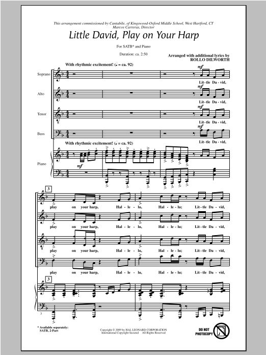 Rollo Dilworth Little David, Play On Your Harp Sheet Music Notes & Chords for 2-Part Choir - Download or Print PDF