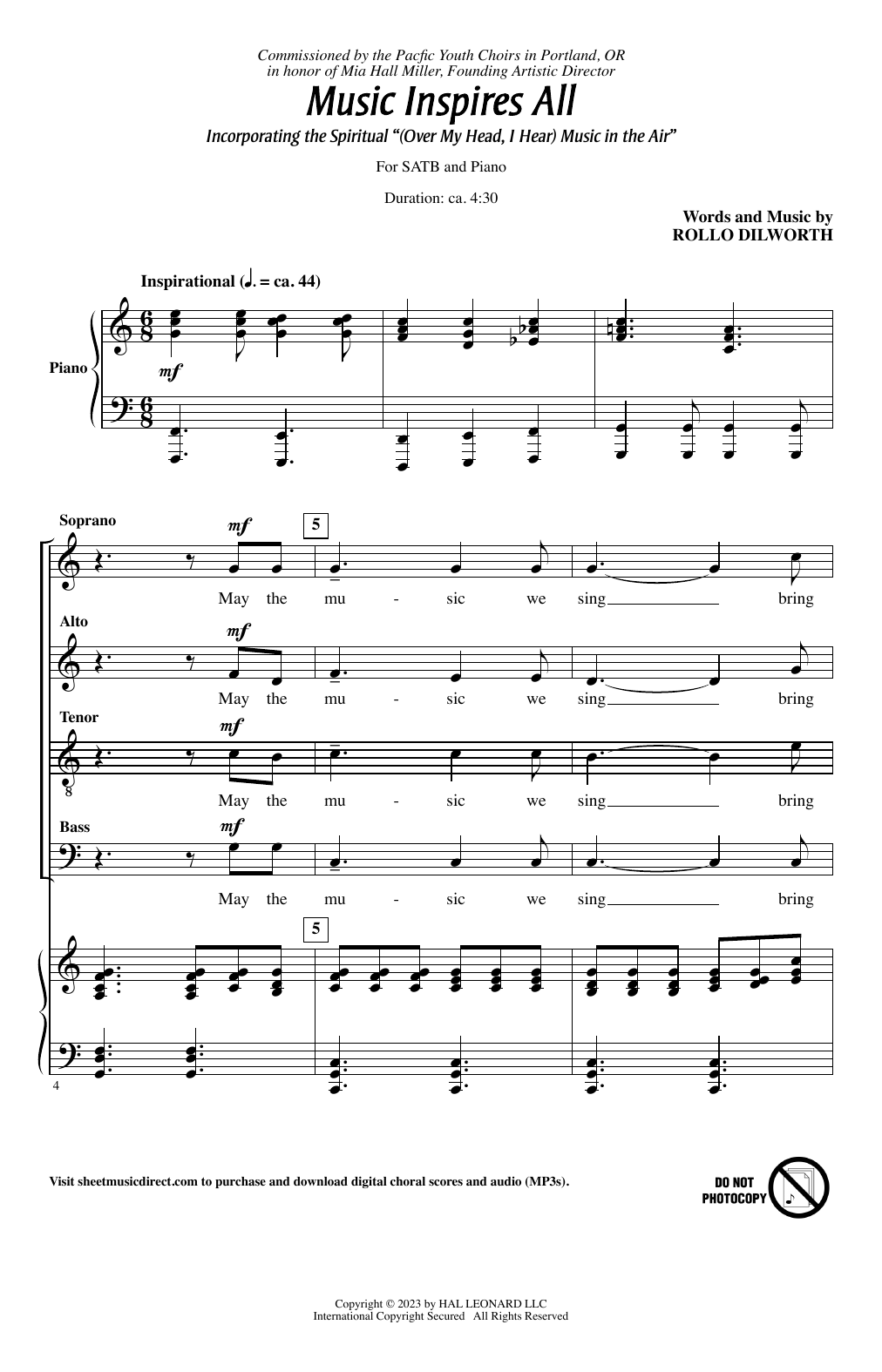 Rollo Dilworth Music Inspires All Sheet Music Notes & Chords for SATB Choir - Download or Print PDF