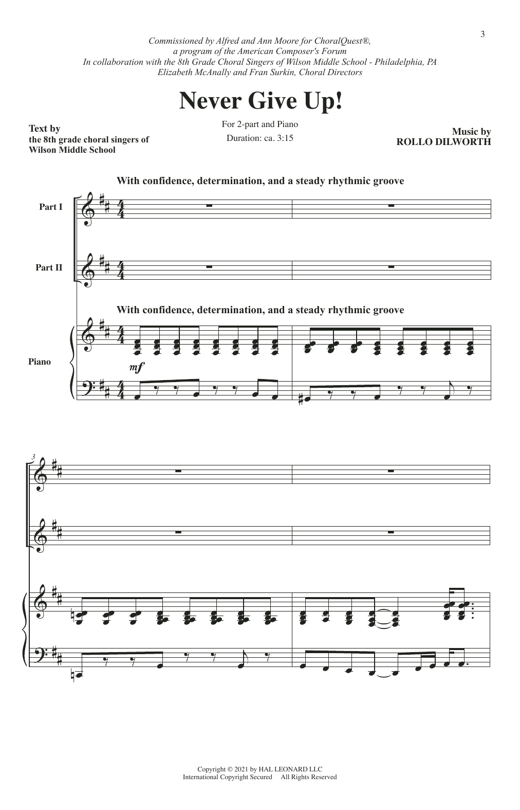 Rollo Dilworth Never Give Up Sheet Music Notes & Chords for 2-Part Choir - Download or Print PDF