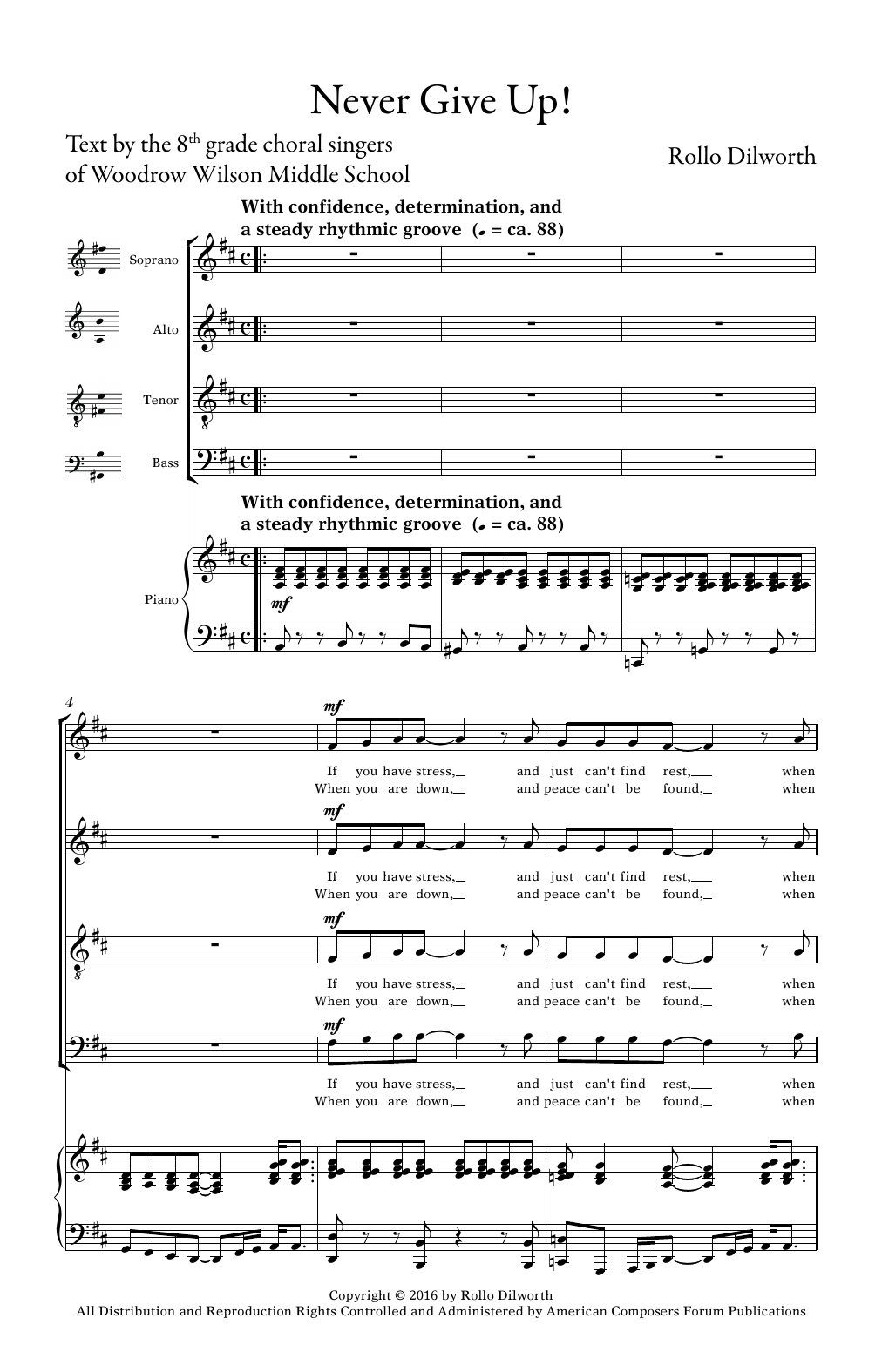 Rollo Dilworth Never Give Up! Sheet Music Notes & Chords for SATB - Download or Print PDF